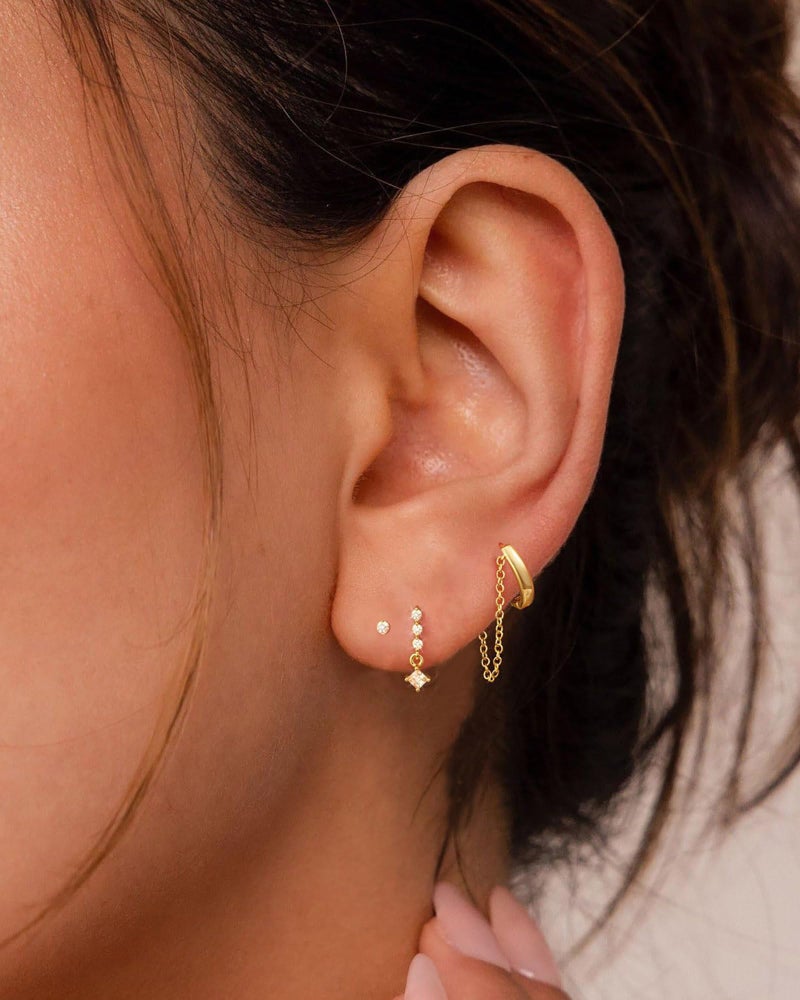 Goenjoy Chain Earrings for Women, Minimalist Small Dangle Chain Huggie Hoop Earrings for Women 8mm - Image 3