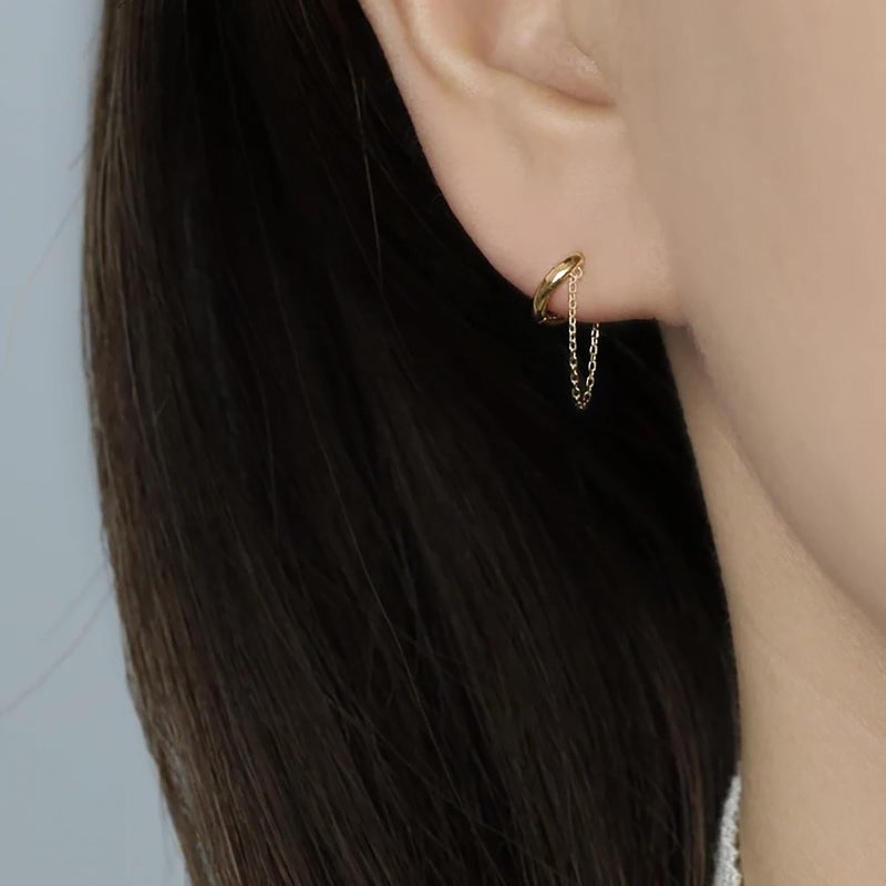 Goenjoy Chain Earrings for Women, Minimalist Small Dangle Chain Huggie Hoop Earrings for Women 8mm - Image 2