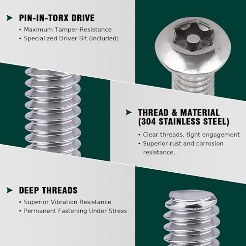 EASTLO M6-1.0 x 25mm Button Head Security Torx Machine Screws 30 PCS, 304 Stainless Steel 18-8, Tamper Resistant, Full Thread, Bright Finish, Includes Torx Driver Bit - Image 5
