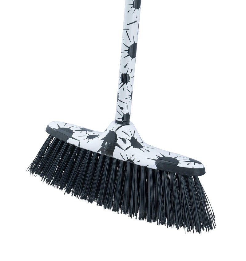 Superio Design Broom, Fancy Black and White Angle Broom, Cute Splash Design Kitchen Broom with Safety Bumper, 48" Indoor and Outdoor Sweeping Tool - Image 1
