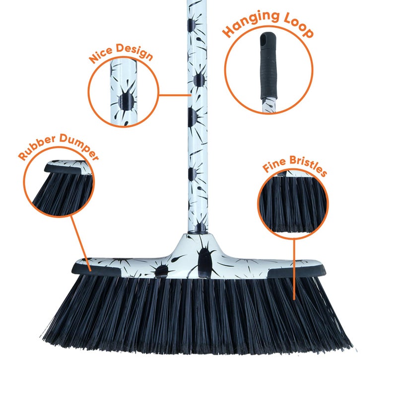 Superio Design Broom, Fancy Black and White Angle Broom, Cute Splash Design Kitchen Broom with Safety Bumper, 48" Indoor and Outdoor Sweeping Tool - Image 3
