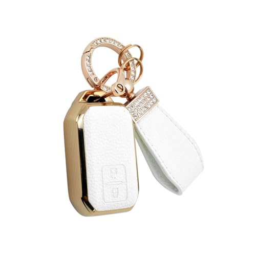keyzone litchi leather textured TPU key cover & keychain for Victoris, Baleno, Jimny, Swift, Ertiga, Grand Vitara, XL6, Brezza, Fronx, Dzire, Glanza, Urban Cruiser Hyryder 2 button smart key (White) - Image 1