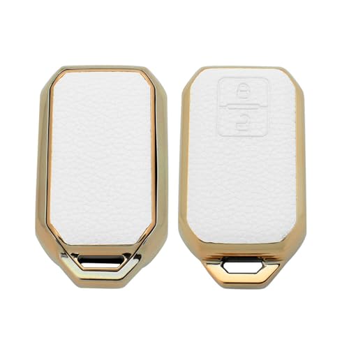 keyzone litchi leather textured TPU key cover & keychain for Victoris, Baleno, Jimny, Swift, Ertiga, Grand Vitara, XL6, Brezza, Fronx, Dzire, Glanza, Urban Cruiser Hyryder 2 button smart key (White) - Image 2