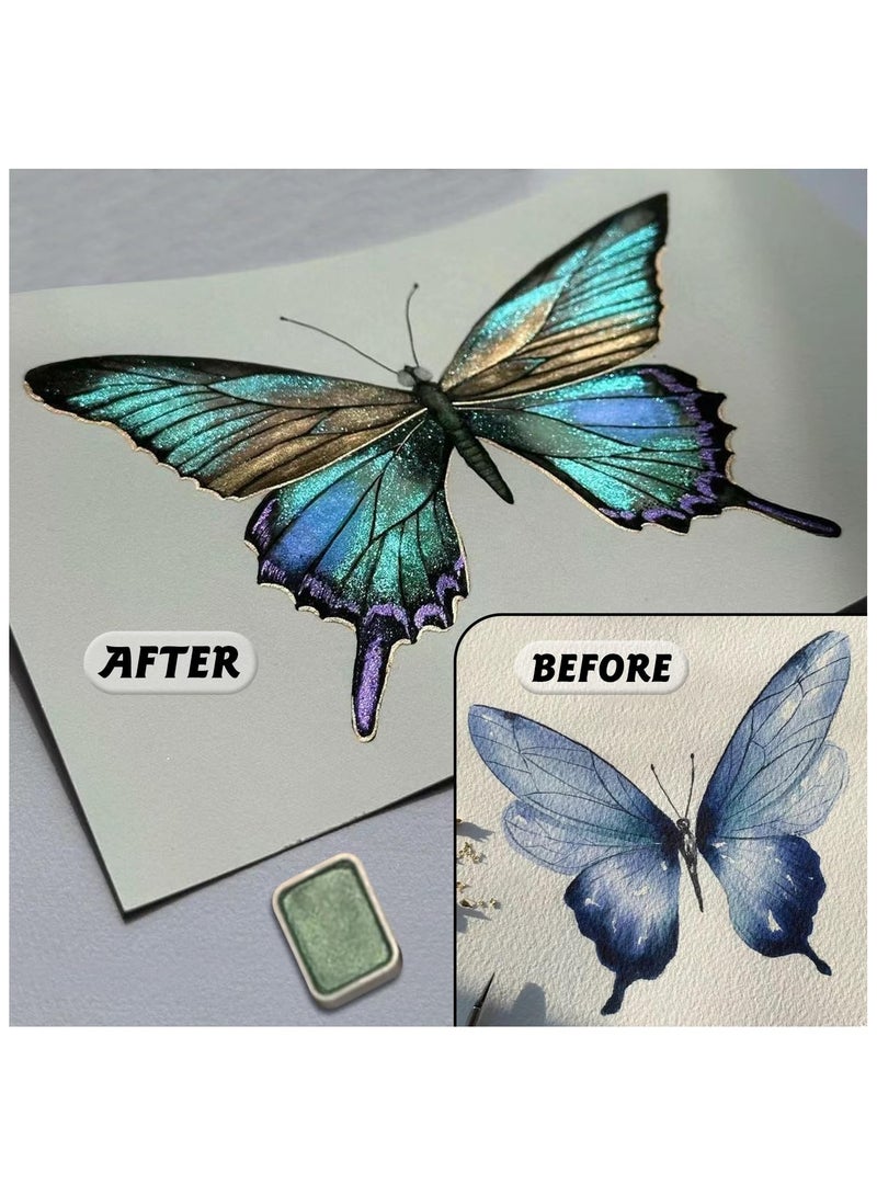 SYOSI Pearlescent Watercolour Paint Set, Metallic Watercolour Paints 20 Colors Solid Glitter Watercolours, Portable Travel Shimmer Water Colour Paints Sets with Portable Case for Artists and Painting Lovers - Image 5