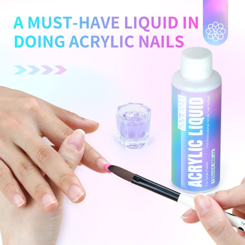SAVILAND Acrylic Nail Kit with Drill: Professional 0.5Oz Clear/White/Pink Acrylic Powder and 50ml Liquid Set with Drill Nail Brush Forms Tool Extension Set for Beginners with Everything Home DIY Salon - Image 4
