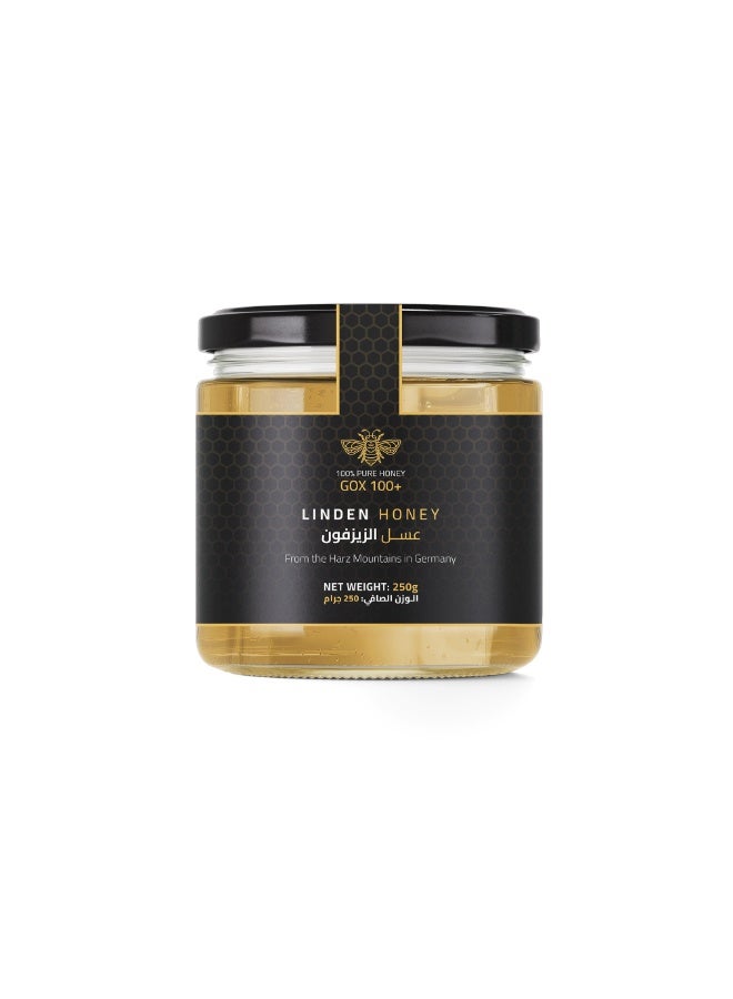 Linden Honey GOX 100+ | 250g – A naturally light and aromatic German honey with a delicate floral flavor, collected from linden blossoms for a refreshing, pure, and soothing daily wellness experience.