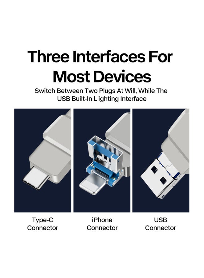 Mobile Phone Computer 1TB Multi-function USB Flash Drive Pingguo Typec Android 4-in -1 USB Flash Drive Large Capacity 2TB-Color:Silver-Capacity:64GB - Image 5
