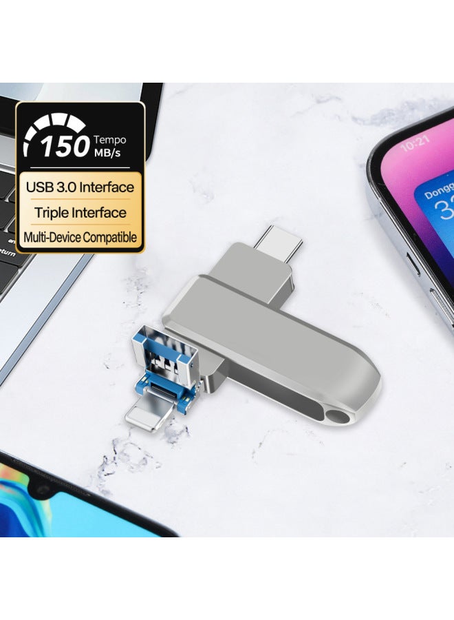 Mobile Phone Computer 1TB Multi-function USB Flash Drive Pingguo Typec Android 4-in -1 USB Flash Drive Large Capacity 2TB-Color:Silver-Capacity:64GB - Image 2