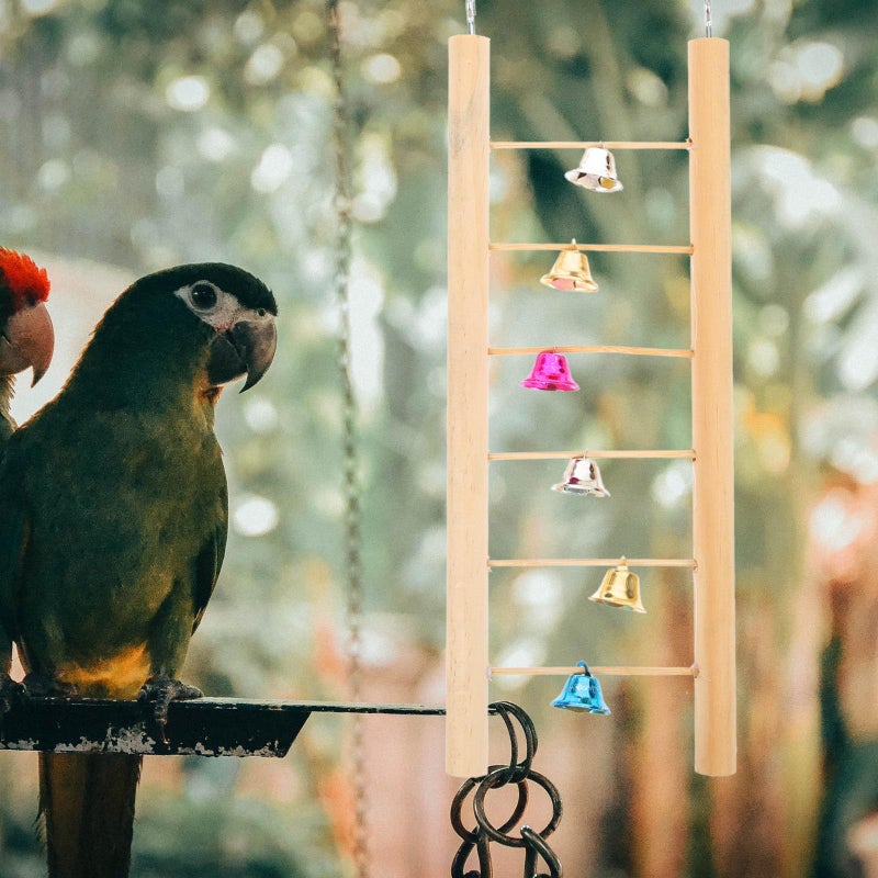 Wooden Bird Ladder with Bells 25cm Parrot Climbing Toy for Cage Accessory - Image 3