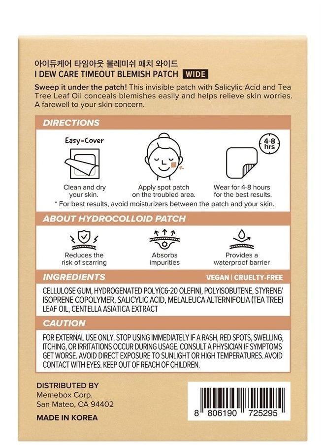 I DEW CARE - Hydrocolloid Acne Pimple Patch - Timeout Blemish Wide | Korean zit dark spot patches for face and skin, big large size, 6 Count (50 x 50mm), Pus absorbing with Tea Tree Oil - Image 1