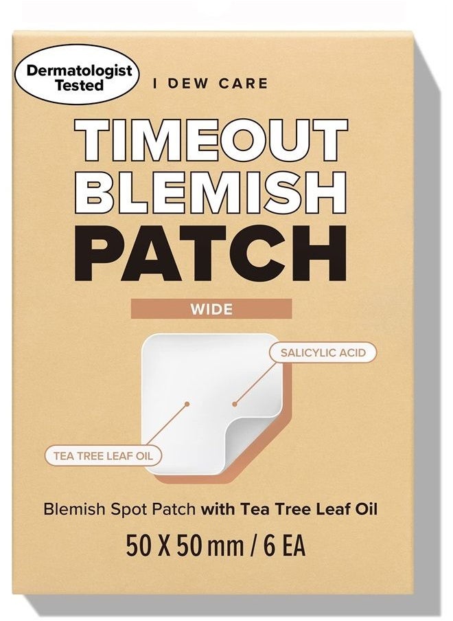 I DEW CARE - Hydrocolloid Acne Pimple Patch - Timeout Blemish Wide | Korean zit dark spot patches for face and skin, big large size, 6 Count (50 x 50mm), Pus absorbing with Tea Tree Oil - Image 1