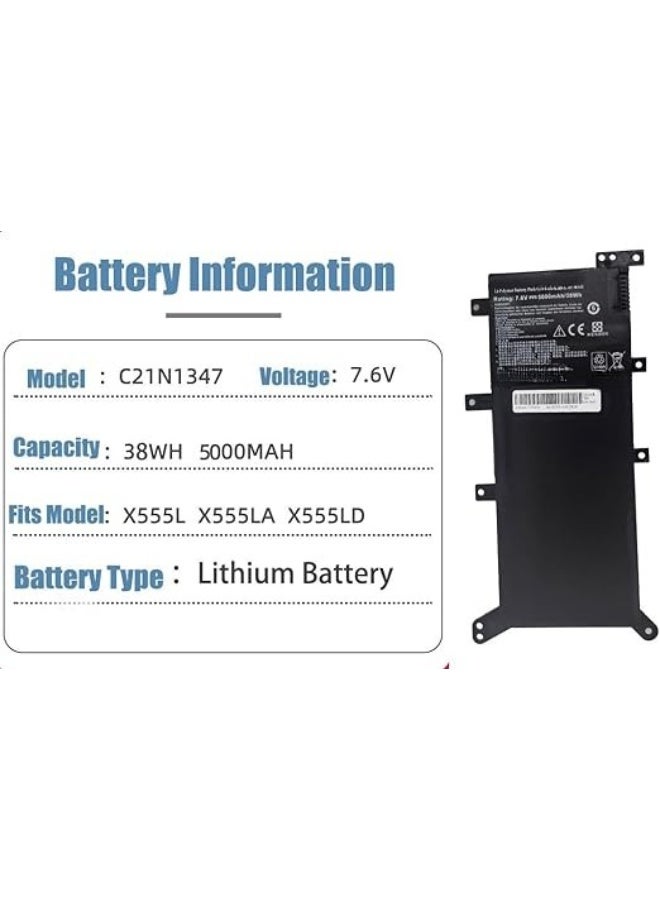 C21N1347 7.6V 38Wh Laptop Battery Replacement Compatible with A555, F555, X555, K555, R556, X555LA, X555LD, X555LJ, X555LP, X555U, X555YI, and More - Image 2