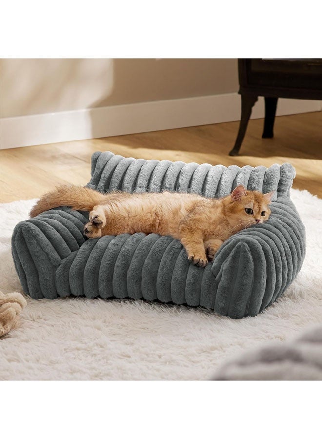 L&E Cute Cat Couch for Pets - Fluffy Cat Sofa with Premium Soft Corduroy Fleece, Fuzzy Cat Couch Bed with Removable Washable Cover, Supportive Cat Chair for Indoor Cats - Image 1
