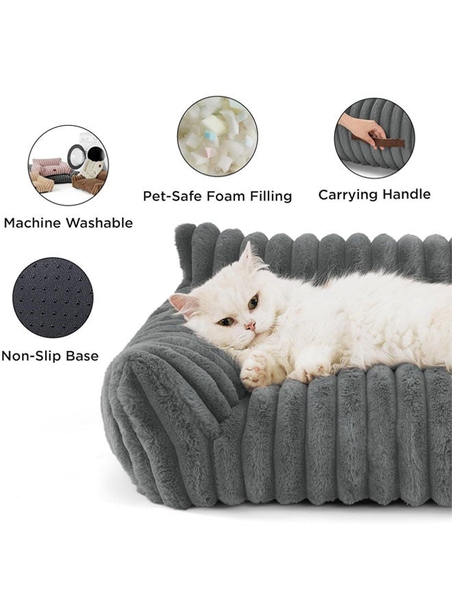 L&E Cute Cat Couch for Pets - Fluffy Cat Sofa with Premium Soft Corduroy Fleece, Fuzzy Cat Couch Bed with Removable Washable Cover, Supportive Cat Chair for Indoor Cats - Image 4