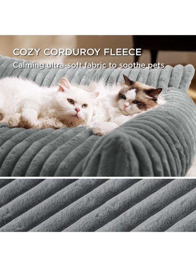L&E Cute Cat Couch for Pets - Fluffy Cat Sofa with Premium Soft Corduroy Fleece, Fuzzy Cat Couch Bed with Removable Washable Cover, Supportive Cat Chair for Indoor Cats - Image 3