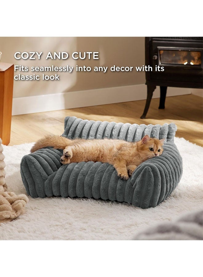 L&E Cute Cat Couch for Pets - Fluffy Cat Sofa with Premium Soft Corduroy Fleece, Fuzzy Cat Couch Bed with Removable Washable Cover, Supportive Cat Chair for Indoor Cats - Image 5