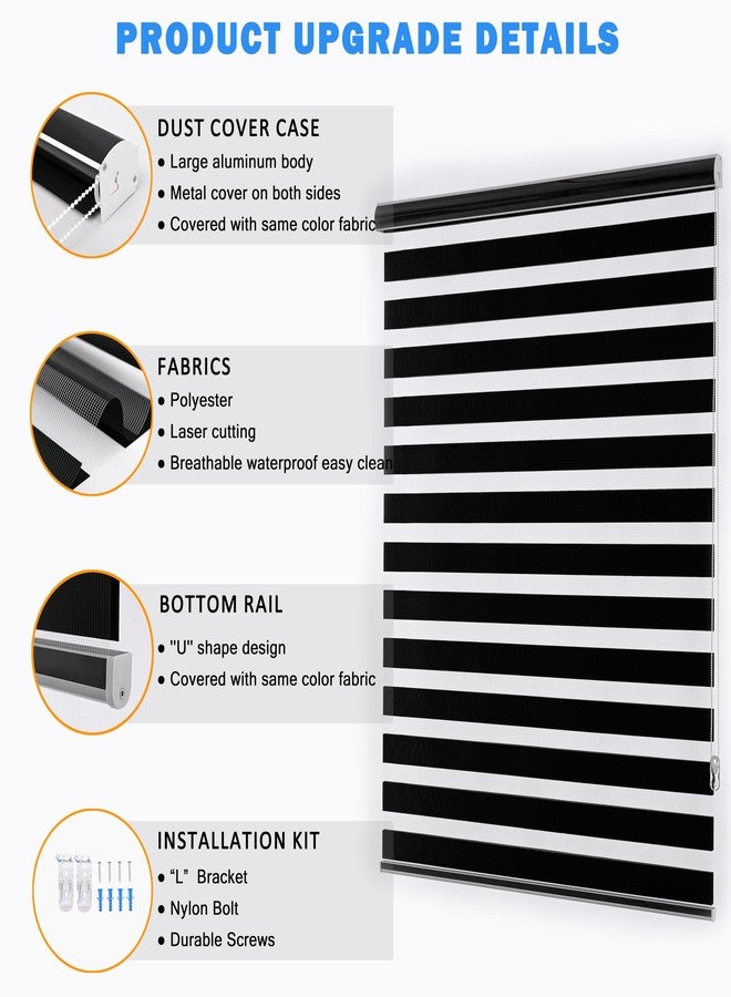 JIANGPIN TEXTILE ستائر جيانغبين النسيجية ذات المقاس المخصص بنمط زيبرا، ستائر معتمة مزدوجة الطبقات قابلة للطي، ستائر أفقية لغرفة النوم، (أقصى ارتفاع 72 بوصة، لون أسود، عرض 20 بوصة) - Image 4
