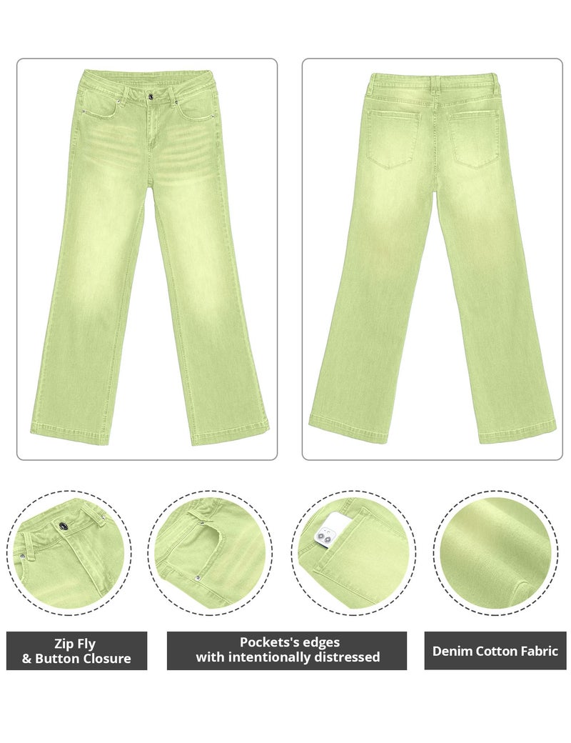 GRAPENT Women's High Waisted Wide Leg Pants Womens Business Casual Outfits for Work Stretch Bootcut 70s Clothes for Women's Baggy Jeans Western Womens Jeans Color Lettuce Green Medium Size 8 Size 10 - Image 5