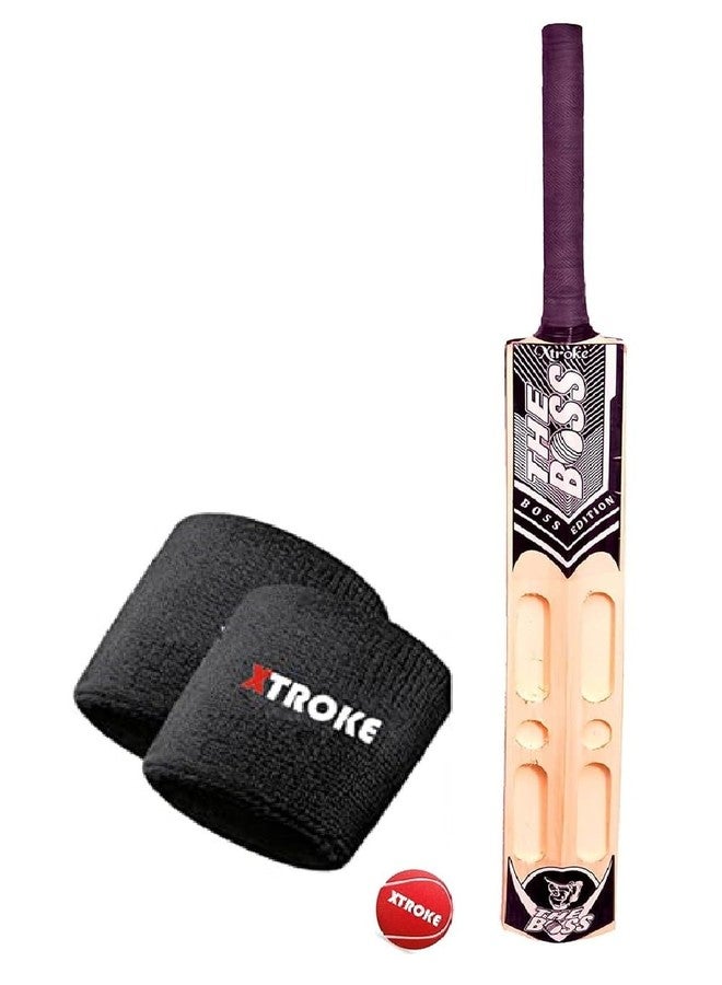 اكستروك مجموعة مضرب الكريكيت Xtroke بتصميم مجرفة من خشب الصفصاف الشهير، مع سوار معصم يدوي مجاني لجميع كرات التنس، مضرب بالحجم الكامل (مضرب مجرفة، سوار معصم يدوي واحد، كرة تنس واحدة). - Image 1