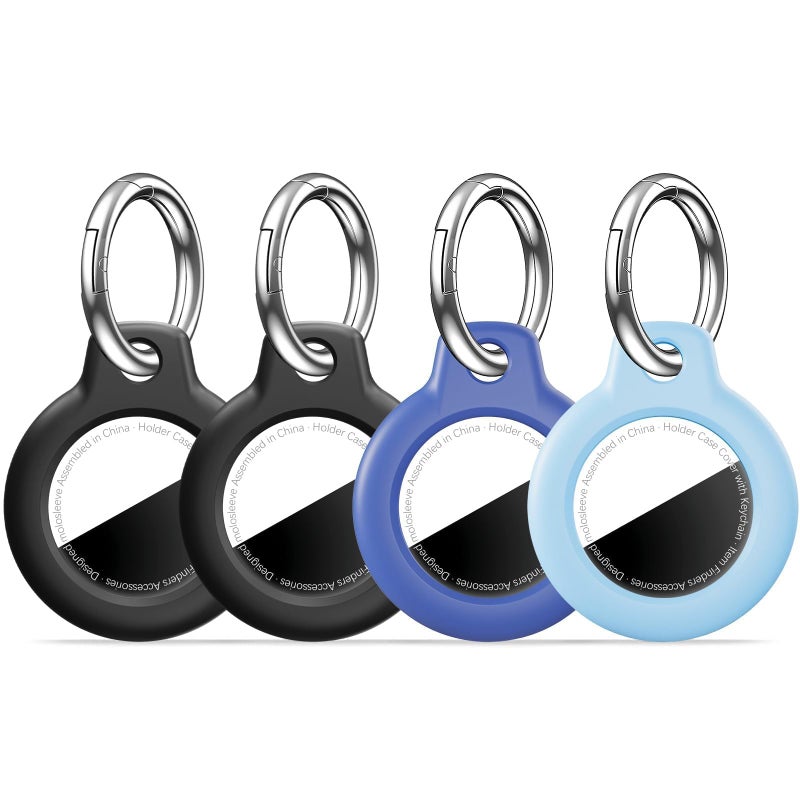 MOLOSLEEVE [4 Pack Case for AirTag 2nd Gen (2026) & 1st Gen, Holder Anti-Scratch Protective Cover for Air Tags, Men's Women's Keyrings & Keychains for Keys, Luggage, Black/Black/Blue/Light Blue - Image 1