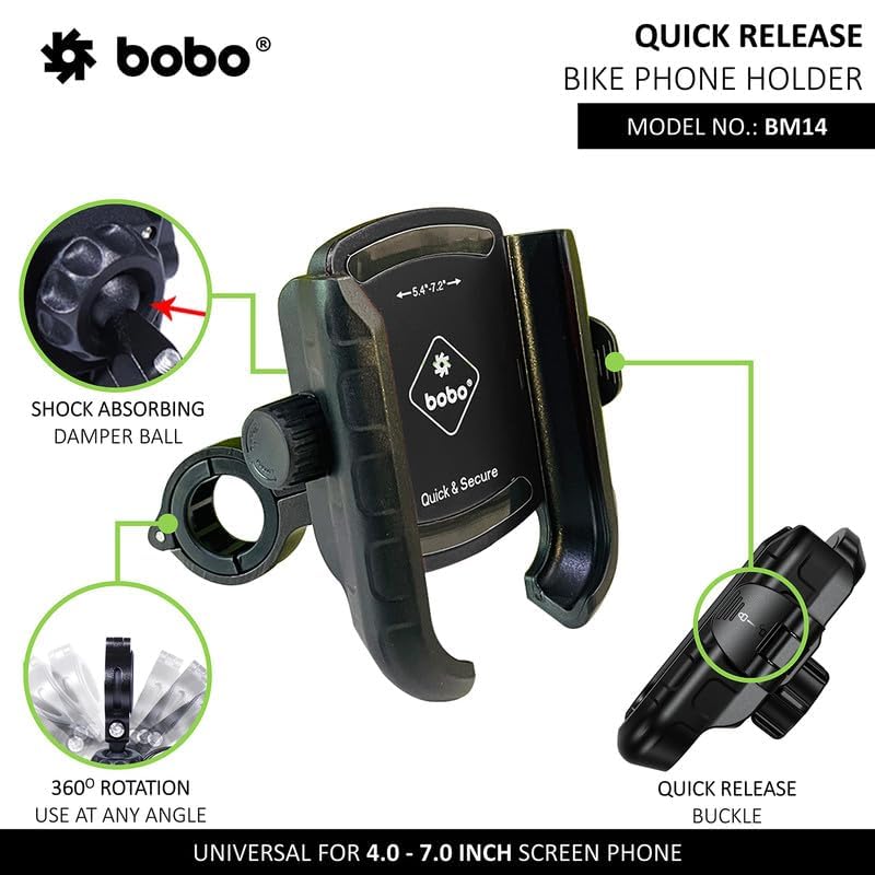 BOBO BM14 Quick Release Enhanced BM4 Waterproof Bike/Motorcycle/Scooter Mobile Phone Holder Mount, Ideal for Maps and GPS Navigation (Black) - Image 3