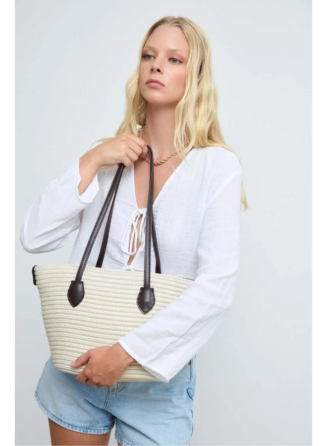 Gabri Straw Shoulder Bag - Coffee.