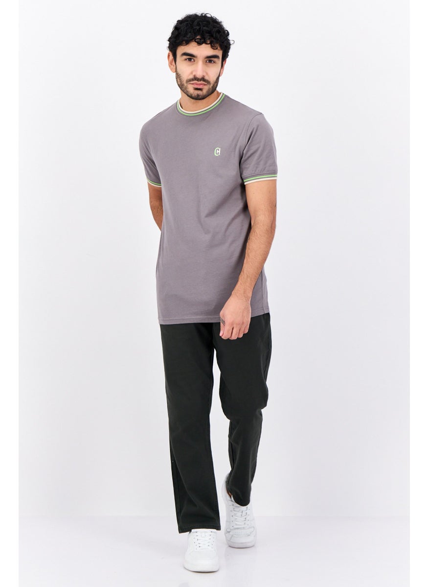 CROSSHATCH - Men Crew Neck Short Sleeves Brand Logo  T-Shirt, Grey Combo - Image 1