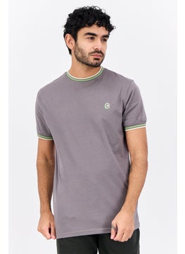 Men Crew Neck Short Sleeves Brand Logo  T-Shirt, Grey Combo