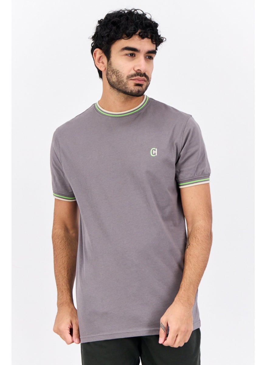 CROSSHATCH - Men Crew Neck Short Sleeves Brand Logo  T-Shirt, Grey Combo - Image 1