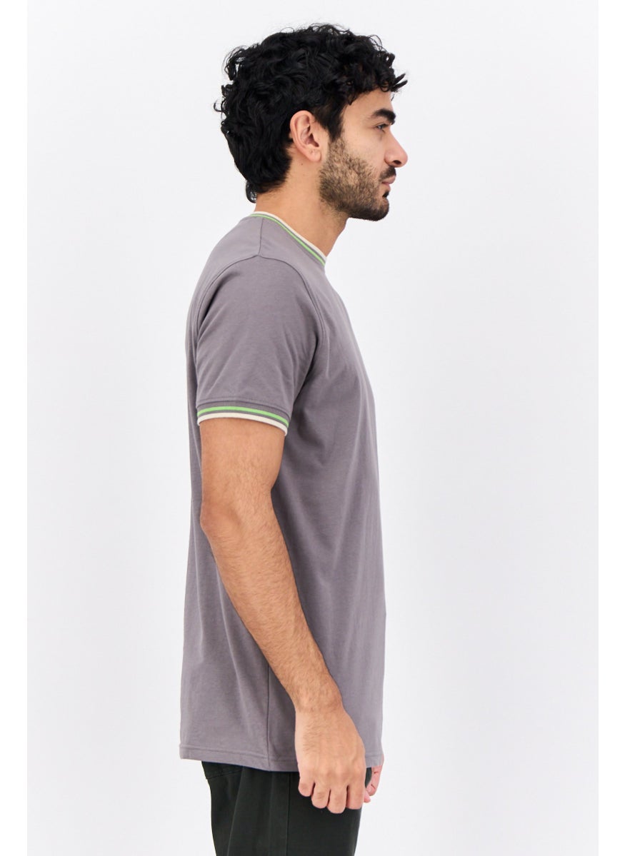 CROSSHATCH - Men Crew Neck Short Sleeves Brand Logo  T-Shirt, Grey Combo - Image 1