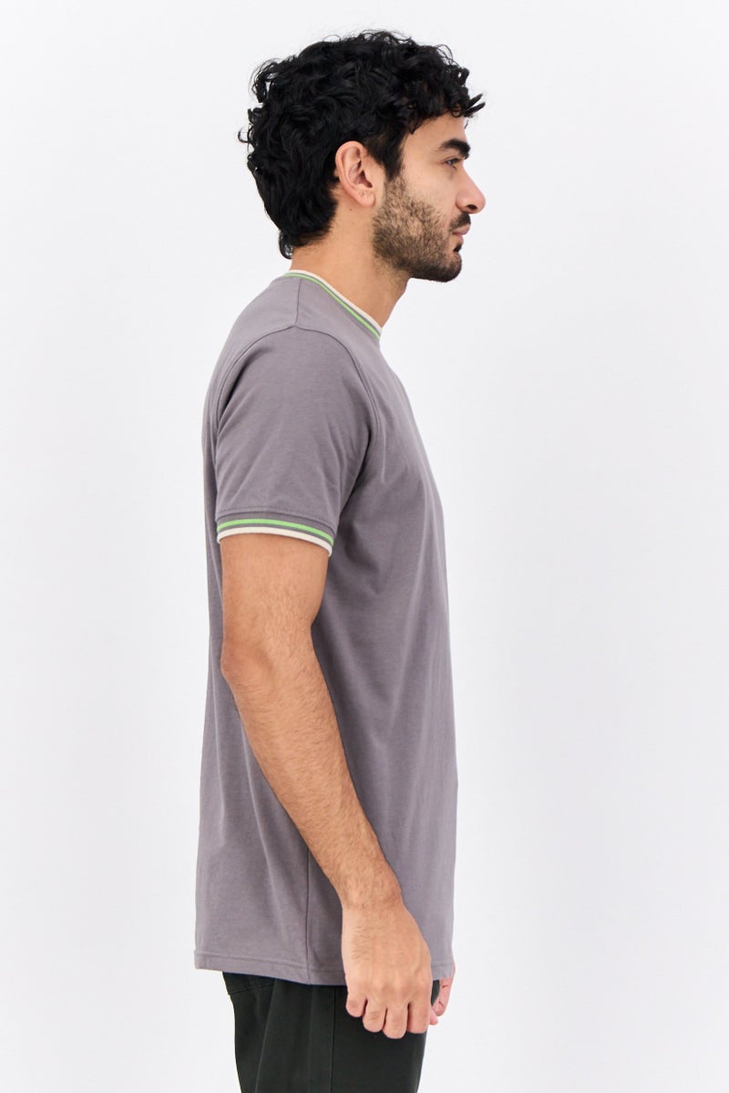 CROSSHATCH Men Crew Neck Short Sleeves Brand Logo  T-Shirt, Grey - Image 2