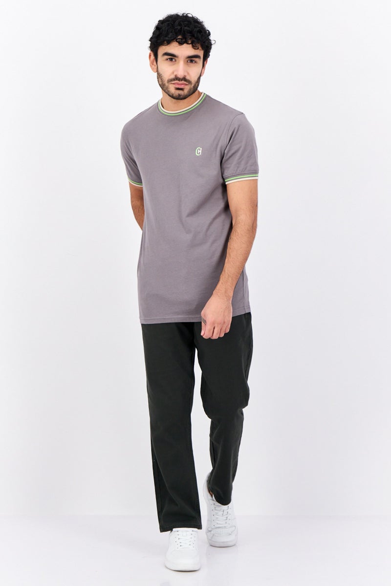 CROSSHATCH Men Crew Neck Short Sleeves Brand Logo  T-Shirt, Grey - Image 4