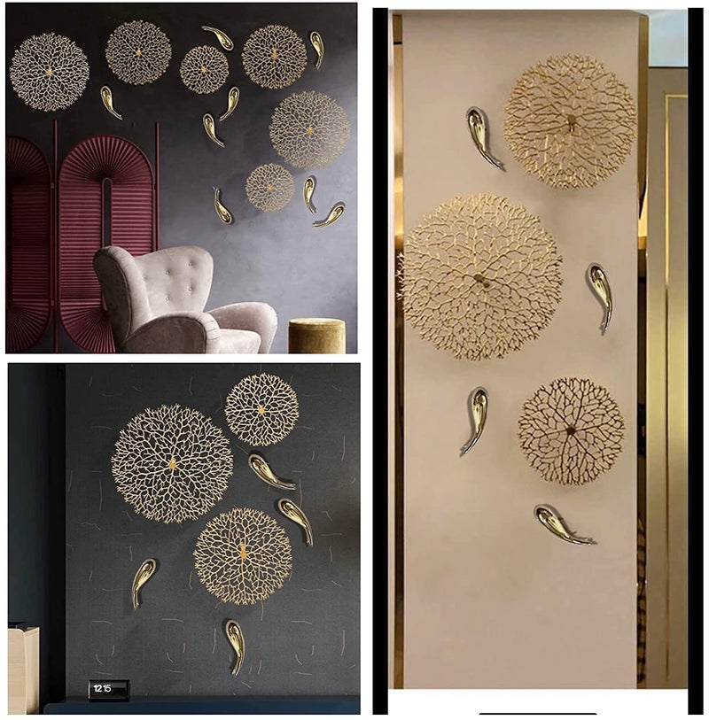 ZOVE Modern Handcrafted luxury Set of 7 Lotus Leaf with Fish Metal Wall Decor Perfect for Living Room I Drawing Room I Hotel I Restaurant I Color : Electroplated Gold - Image 5