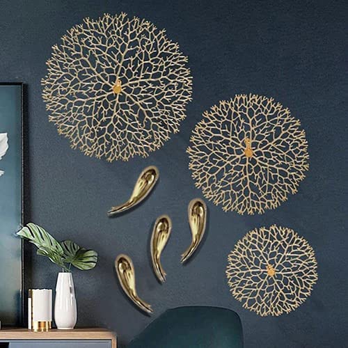 ZOVE Modern Handcrafted luxury Set of 7 Lotus Leaf with Fish Metal Wall Decor Perfect for Living Room I Drawing Room I Hotel I Restaurant I Color : Electroplated Gold - Image 1