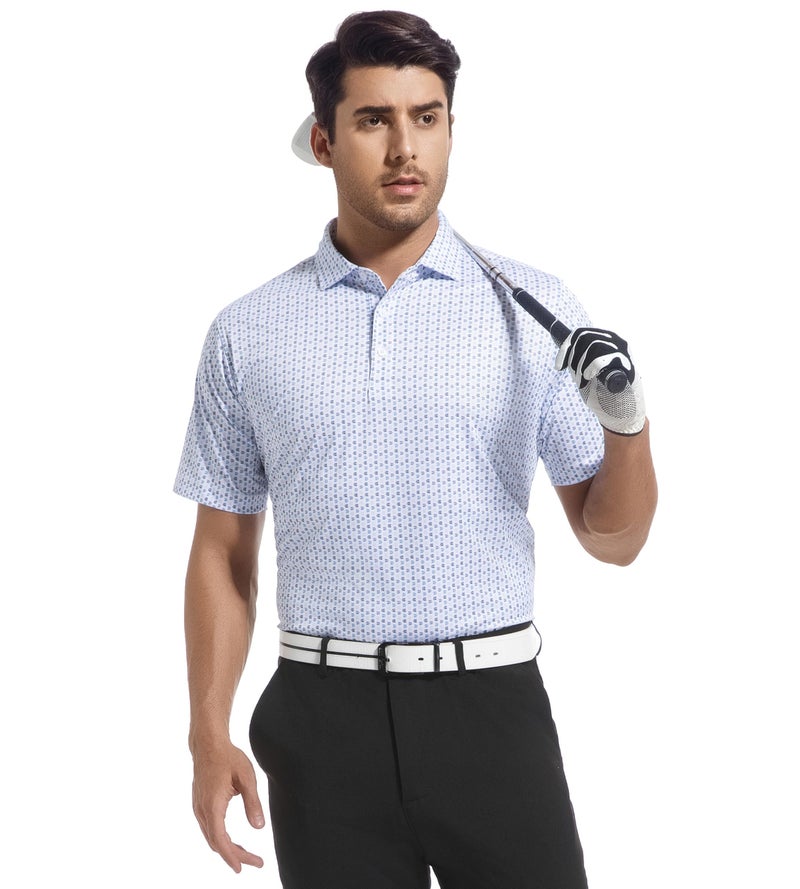 Alex Vando Mens Golf Shirt Moisture Wicking Classic Print Golf Shirts for Men,White U,L - Image 2