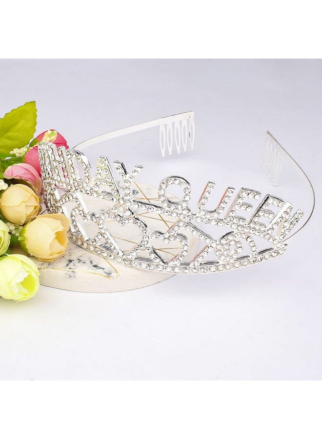 AOPRIE Oprie Birthday Tiara For Women Silver Birthday Queen Headband Happy Birthday Tiara And Crown For Women Rhinestone Crystal Decor - Image 3