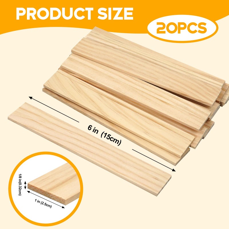 Lugailly Wood Strips Slats for Wall, Square Wooden Dowels for Crafts 1/8"x 1" x 6", 20 PCS Wood Trim Planks for Crafting, Unfinished Pine Wooden Sticks Lumber Pieces for Woodworking Models Making Dollhouses - Image 3