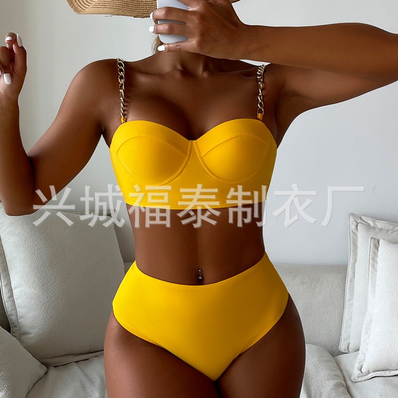 Metal Chain Strap Steel Bracket Push Up Split Swimsuit Women'S Bikini Export - Image 3