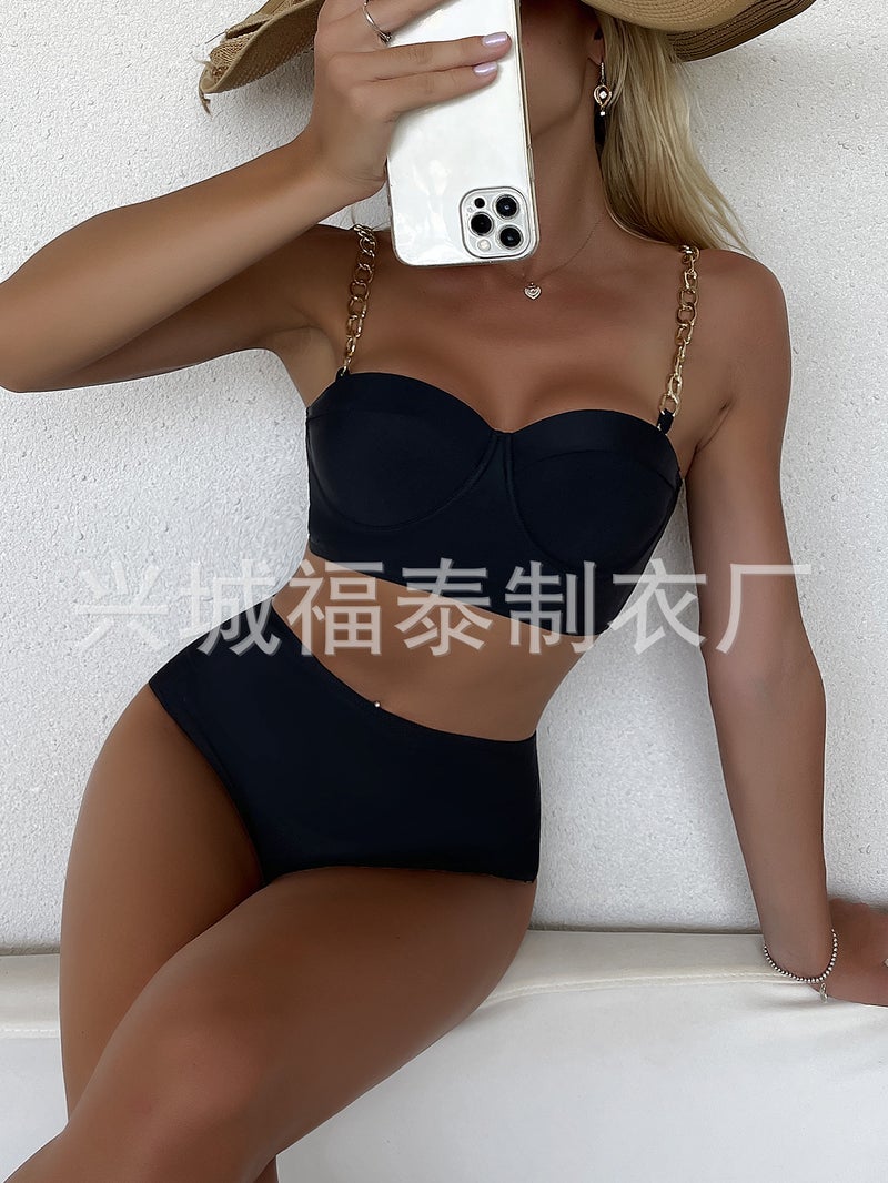 Metal Chain Strap Steel Bracket Push Up Split Swimsuit Women'S Bikini Export - Image 1