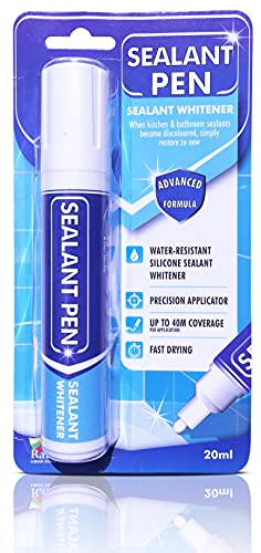 Sealant Pen White Caulk Marker: Waterproof Silicone Colorant Paint, Stain Remover, Sink, Kitchen, Shower, Bathroom Tile - White, Wide 15mm Tip - Image 1