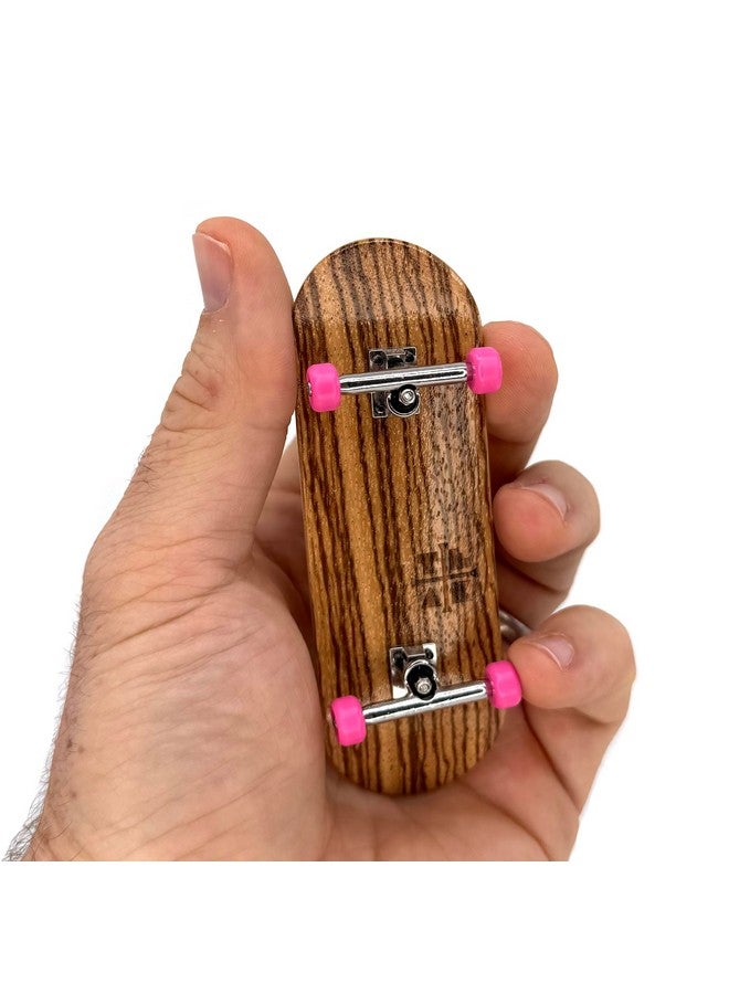 Teak Tuning 32mm Pro Fingerboard Complete - Fully Assembled with Pro Level Components - Pro Shaped Wooden Deck (32x97mm), UltraSpin Bearing Wheels, Prodigy Gen2 Trucks - Pink Zebra - Image 1