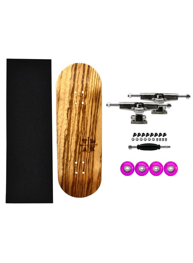 Teak Tuning 32mm Pro Fingerboard Complete - Fully Assembled with Pro Level Components - Pro Shaped Wooden Deck (32x97mm), UltraSpin Bearing Wheels, Prodigy Gen2 Trucks - Pink Zebra - Image 3