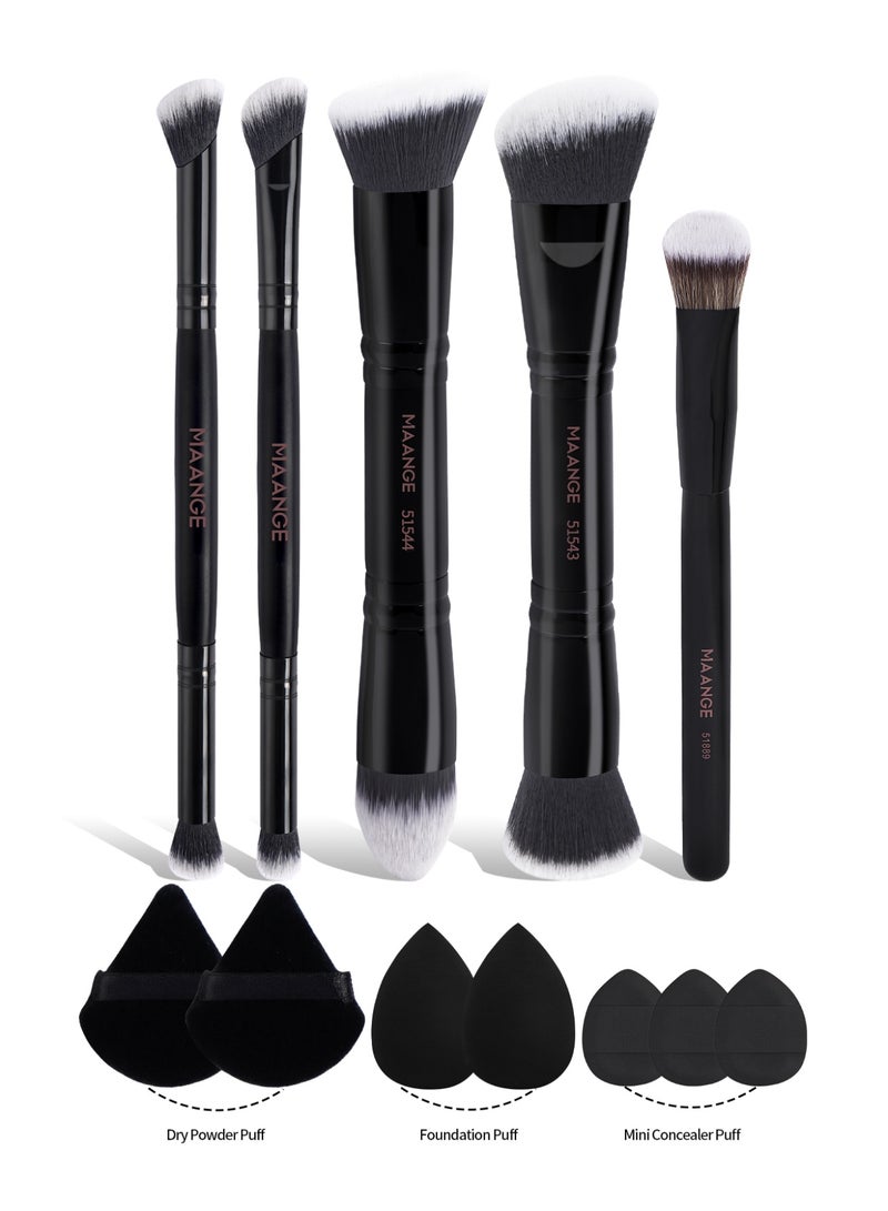 MAANGE 12Pcs Makeup Tool Set Professional Cosmetic Foundation Powder Eyeshadow Makeup Puff Brush Beauty Tool Triangle Makeup Puff Ideal for Makeup Beginner Black - Image 1