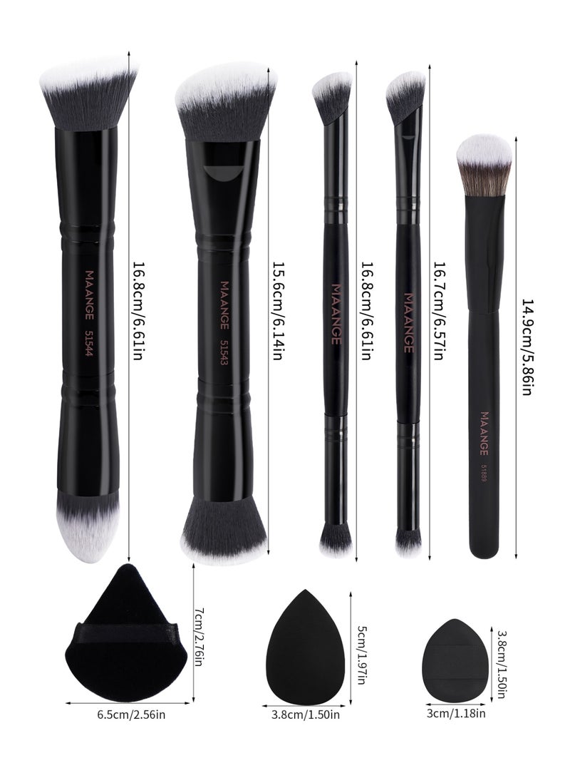 MAANGE 12Pcs Makeup Tool Set Professional Cosmetic Foundation Powder Eyeshadow Makeup Puff Brush Beauty Tool Triangle Makeup Puff Ideal for Makeup Beginner Black - Image 2