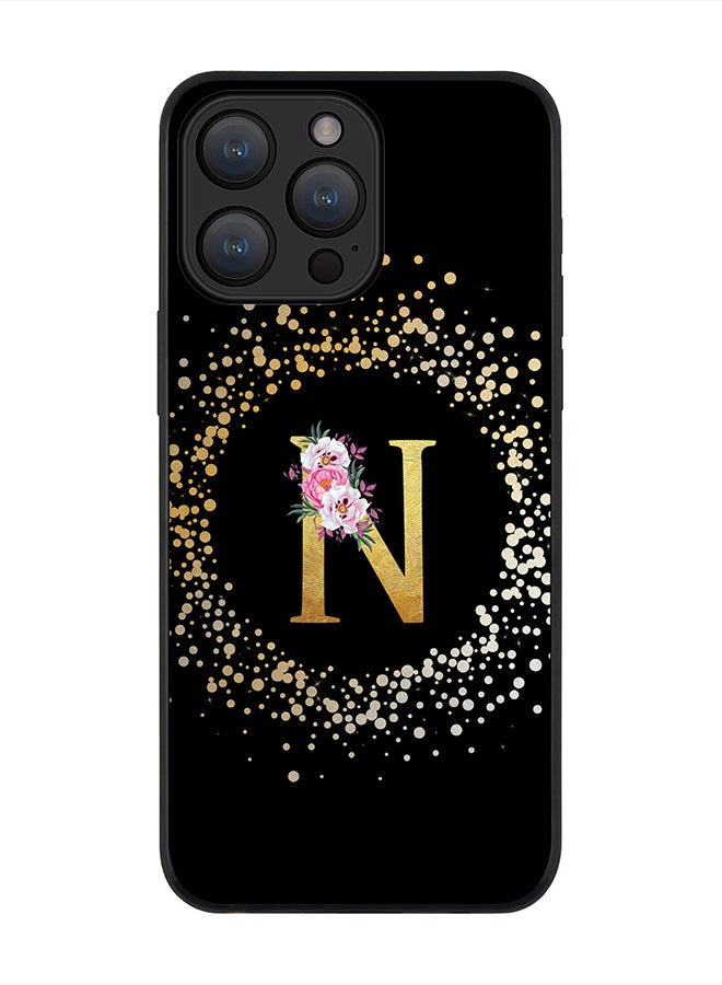Stylizedd غطاء لجهاز آيفون 15 برو ماكس، غلاف أسود متين نحيف - حرف مخصص مزخرف بنمط زهور - ن (أسود) - Image 1