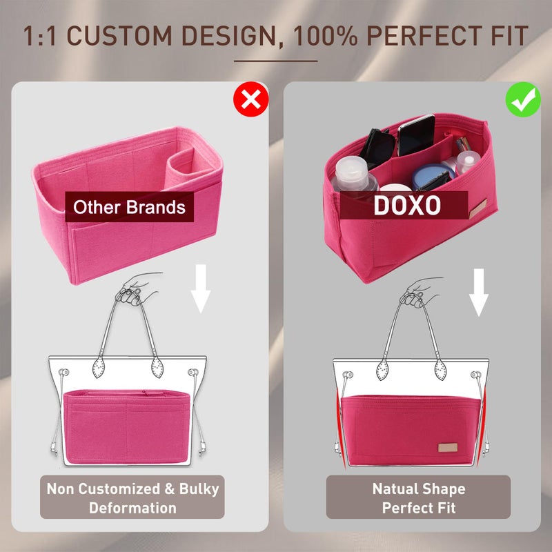 Doxo Purse Organizer Insert & Base Shaper 2pc Set, Felt Handbag & Tote Bag Fit L Speedy 35 Nererfull MM More(L-Rose) - Image 5