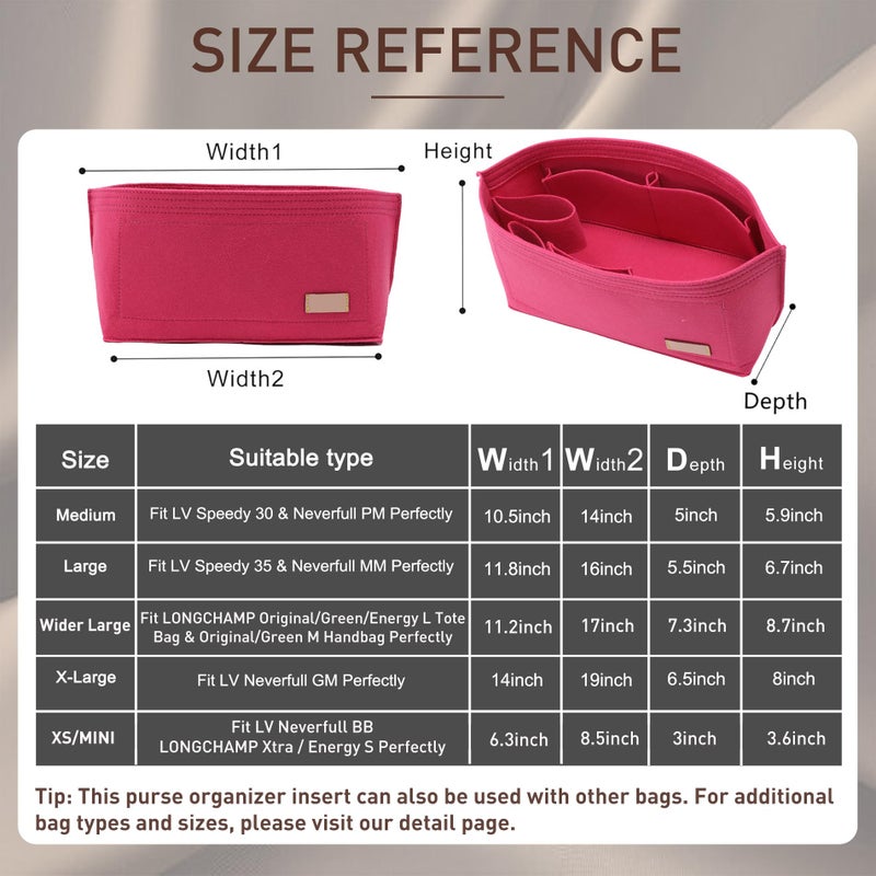 Doxo Purse Organizer Insert & Base Shaper 2pc Set, Felt Handbag & Tote Bag Fit L Speedy 35 Nererfull MM More(L-Rose) - Image 2