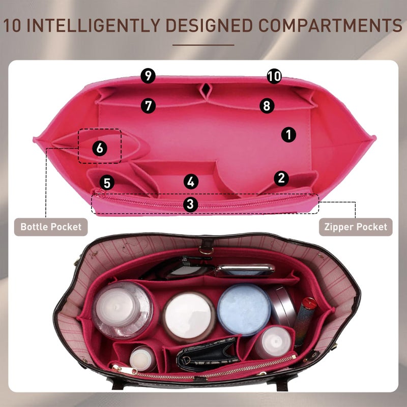 Doxo Purse Organizer Insert & Base Shaper 2pc Set, Felt Handbag & Tote Bag Fit L Speedy 35 Nererfull MM More(L-Rose) - Image 4