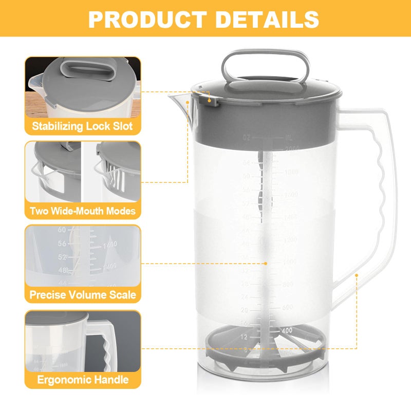 WLKSTS Mixing Pitcher for Drinks, 2 Quart/ 64oz Plastic Water Pitcher with Lid, Angled Plastic Blades and Adjustable Mixer Plunger for Juice, Powdered Milk, Beverage Container (One) - Image 3