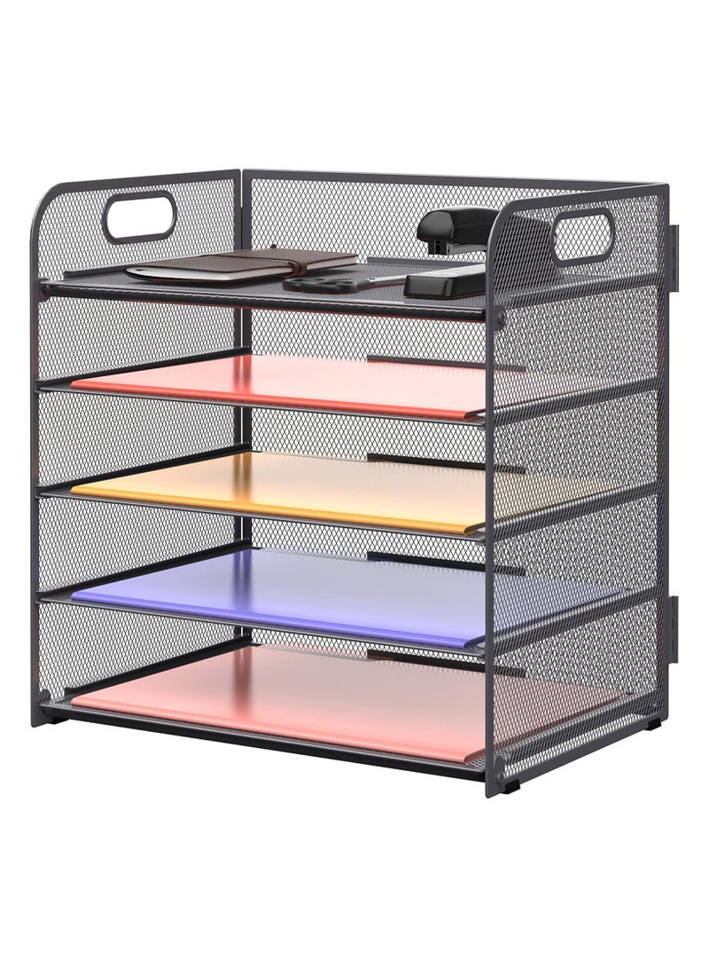 YelaJoy 5 Trays Paper Organizer Letter Tray with Handle-Mesh Desk File Organizer, Paper Sorter Desk Organizer for Office, Home or School - Image 1